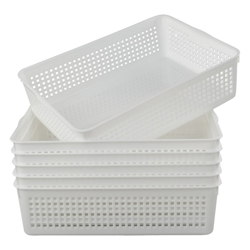 Lesbin Plastic Storage Trays Baskets/Organizing Baskets, 13.2 Inches x 9.6 Inches x 3.6 Inches, Set of 6 (White) - Image 1